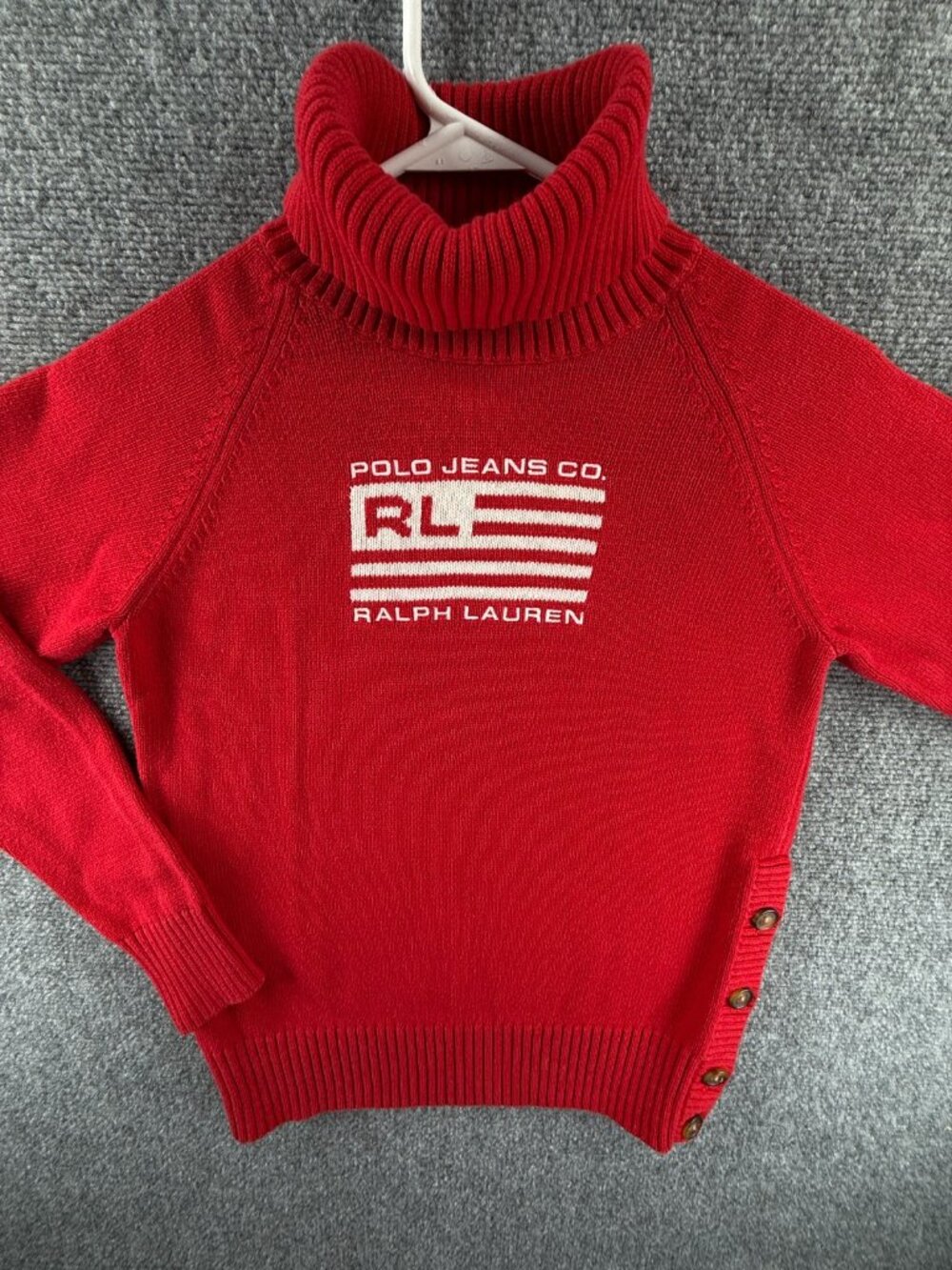Ralph Lauren Polo Jeans Knit Turtleneck Flag Sweater Red Cotton Medium USA Women